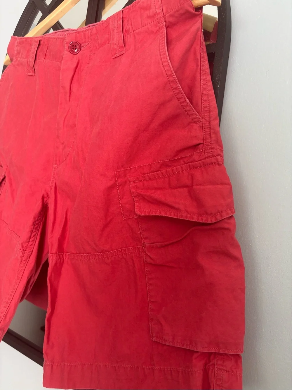 Y2K polo ralph Lauren Men's Red Cargo Shorts - Classic Utility Style